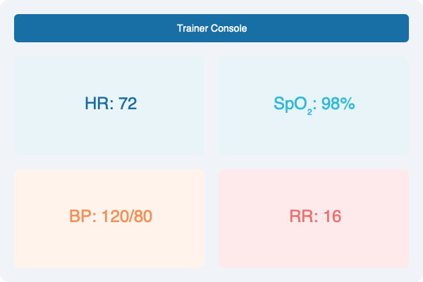 SimuVital trainer console showing vital signs controls