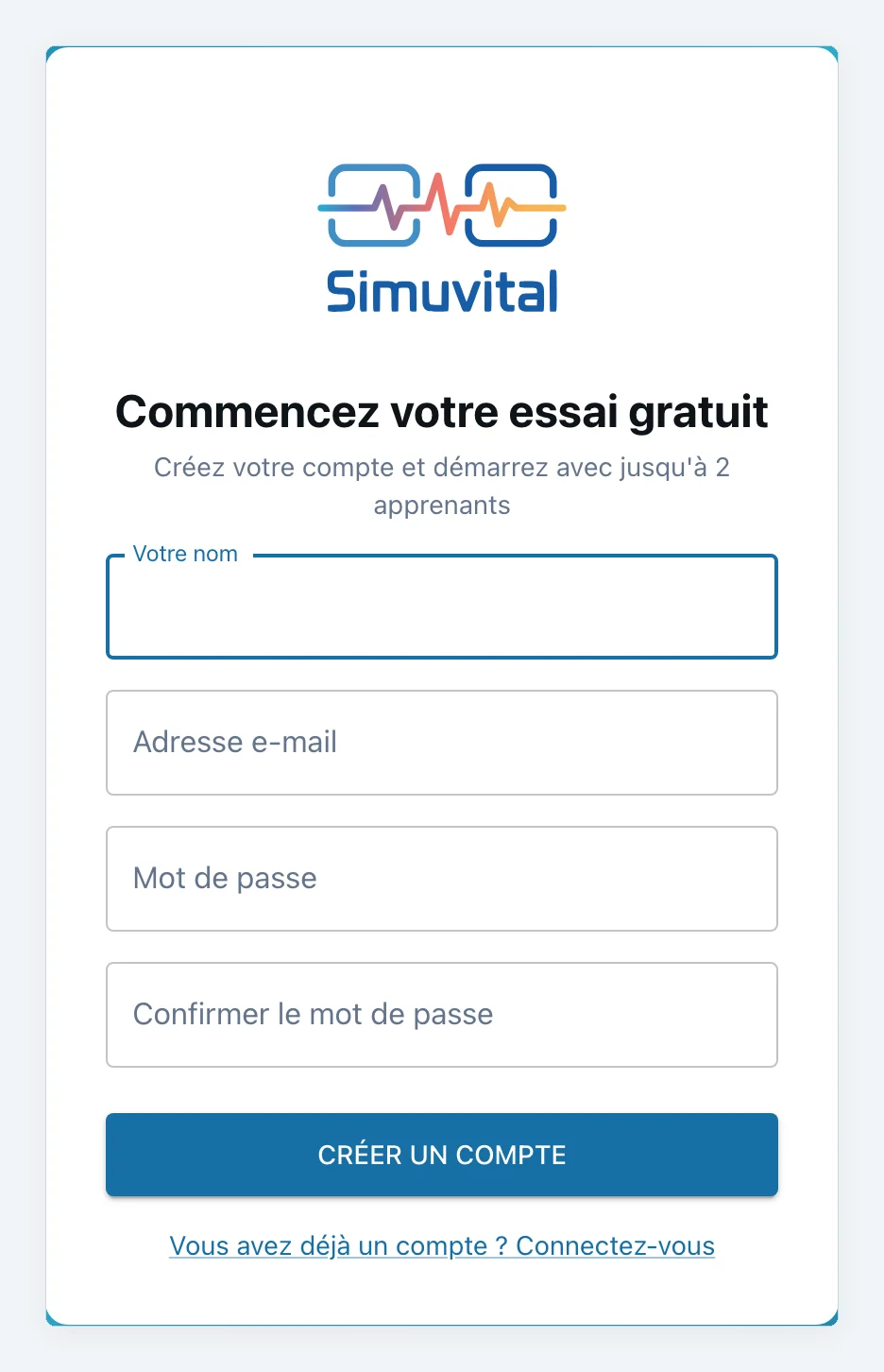 Sign up page