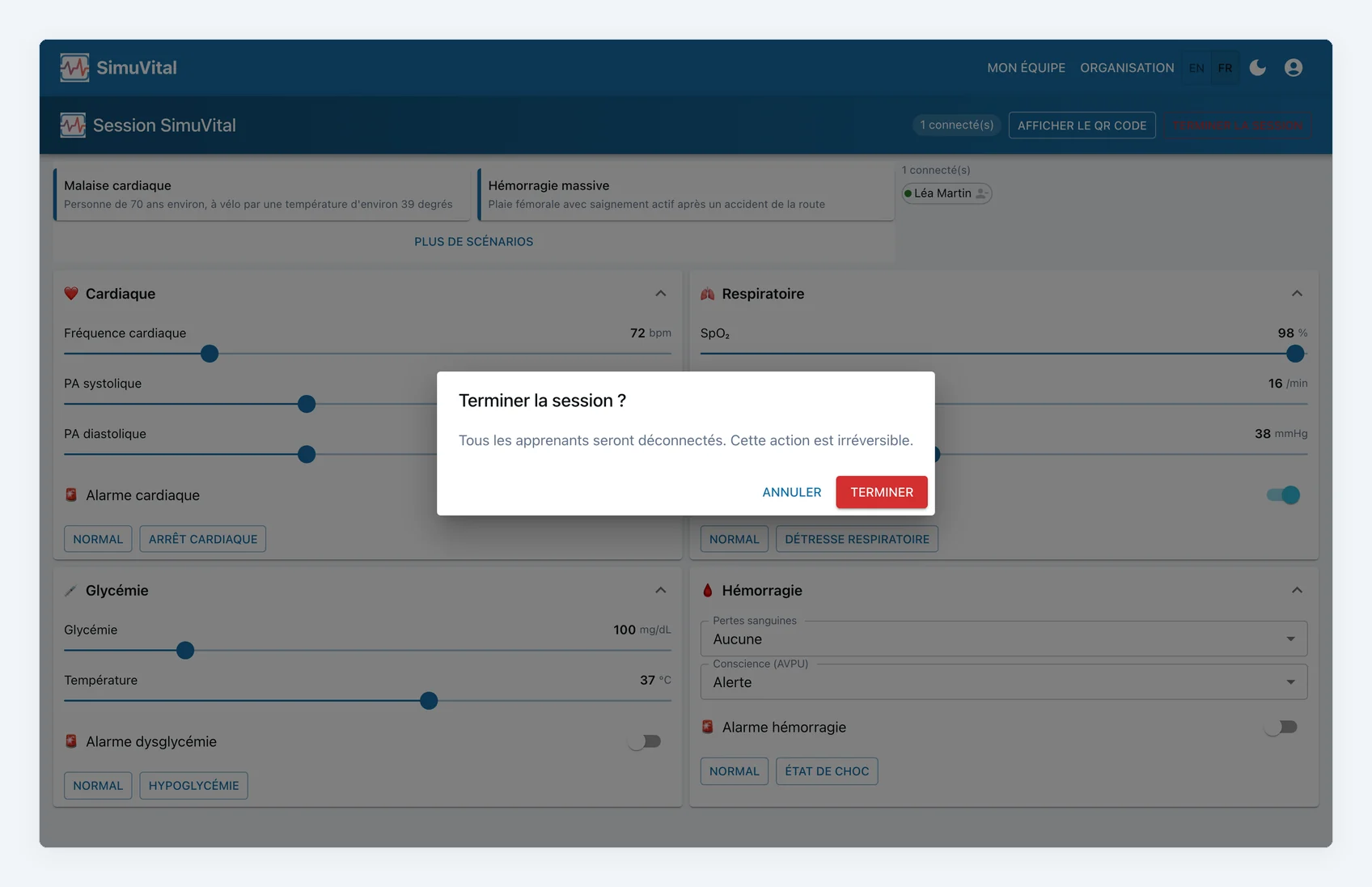 Suspendre ou terminer la session